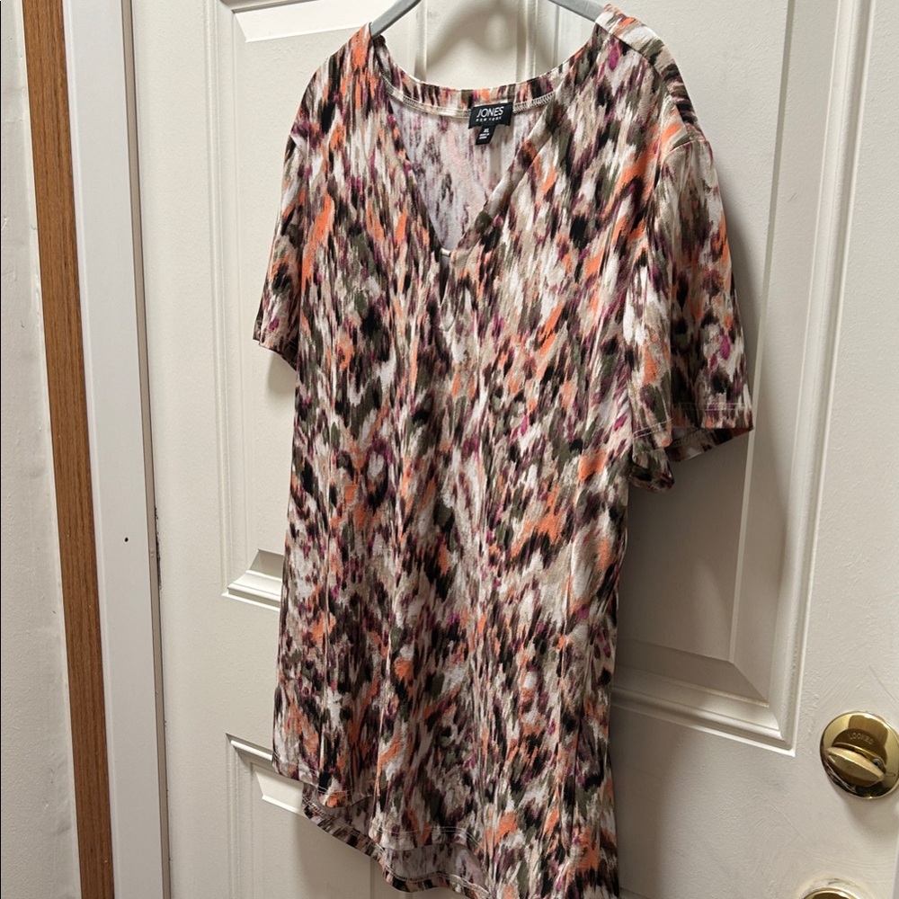 Jones New York  Multicolor Abstract Short Sleeve Top